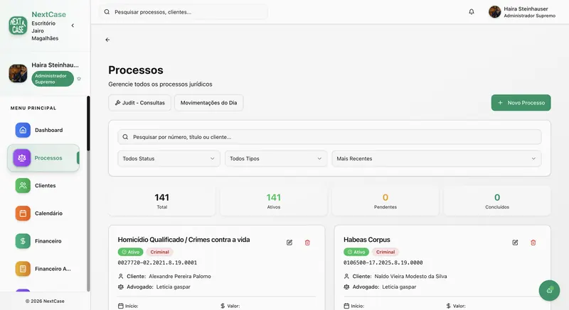 Gestão de processos jurídicos no Next Case